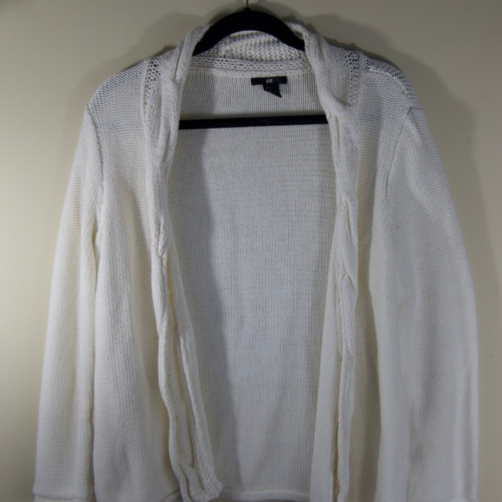 White Knit Cardigan with Cable-knit Lining